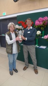 Pam Hayward accepting the cup on our behalf from David Millais