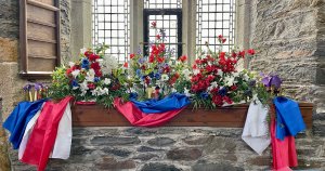 flowers for St Just in Roseland Church’s Coronation Celebrations