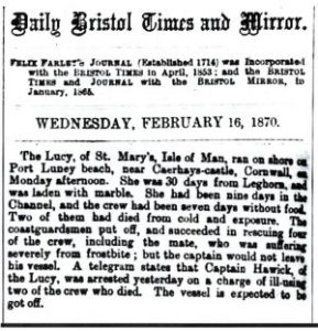 Daily Bristol Ties and Mirror dates 16th February 1870