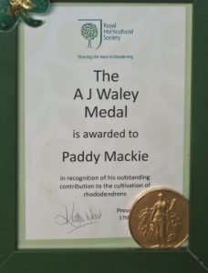 The A.J. Waley medal presented to Paddy Mackie