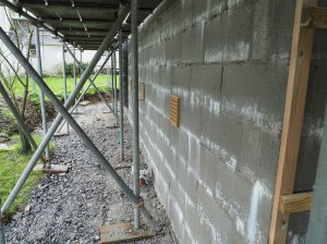 The outside still with scaffolding