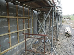 The outside still with scaffolding