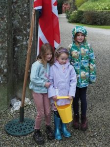 Bee, Lamorna and Isla with the Union Jack